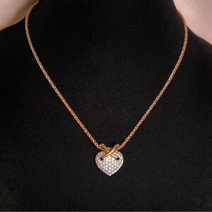 Vintage Swarovski Swan Signed Crystal Heart Pendant Necklace
